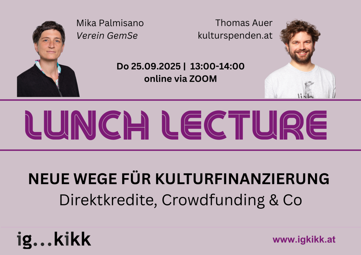Neue Wege für Kulturfinanzierung mit Mika Palmisano (Verein GemSe) und Thomas Auer (kulturspenden.at)
